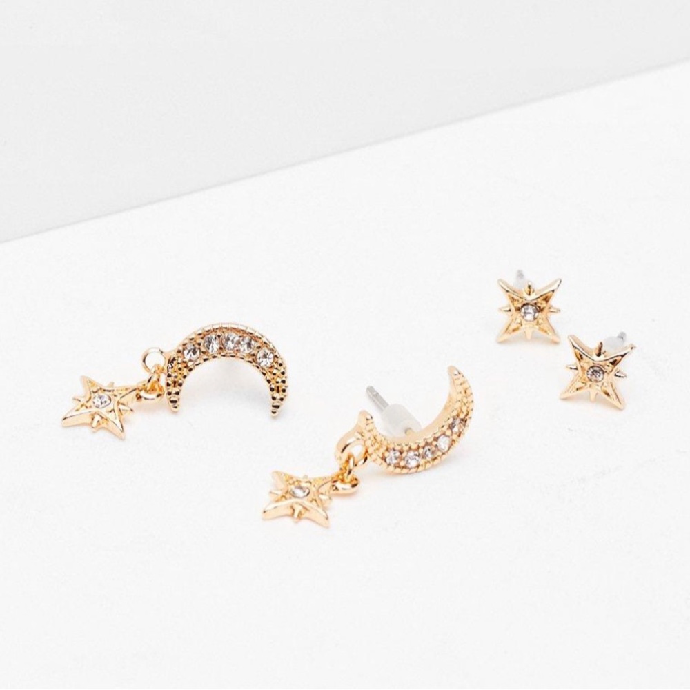 NASTY GAL To the Moon and Back Diamante 2-Pc Earrings NEW
